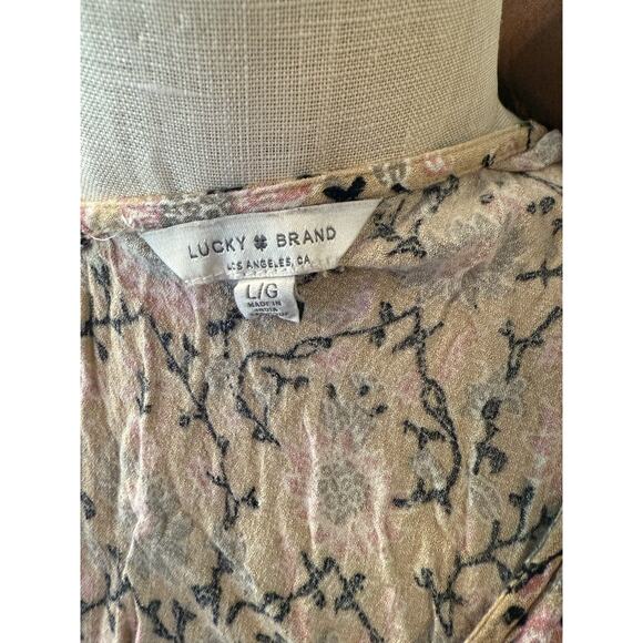 Lucky Brand Boho Floral Maxi Dress L Large Beige Pink Sleeveless Pockets - Picture 10 of 10